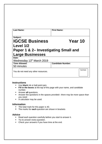 Edexcel IGCSE Business Exam Practice Papers