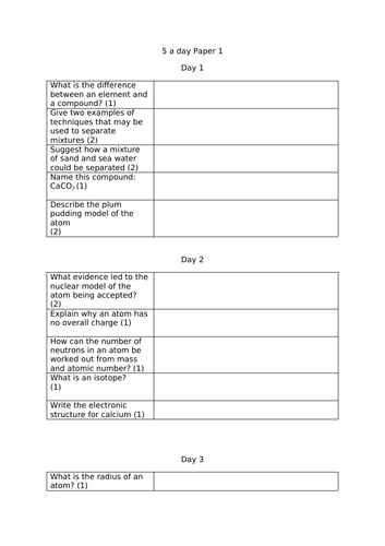 GCSE 9-1 5-a-day revision paper 1 higher chemistry
