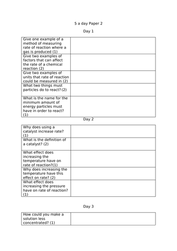 GCSE 9-1 5-a-day revision paper 2 chemistry higher
