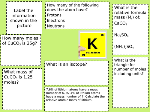 relative formula mass, isotopes + moles