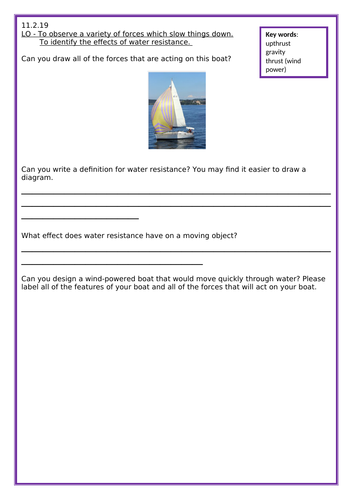 Year 5 Water Resistance Worksheet