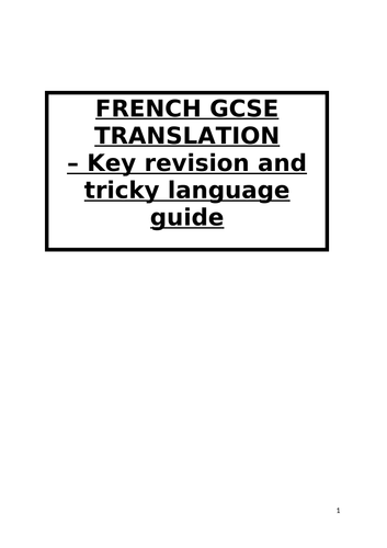 French GCSE translation revision and tricky language guide