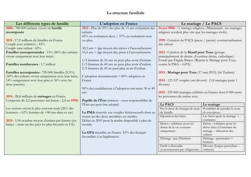 French - A level - Famille - mat (statistics - facts  - questions) - speaking  exam
