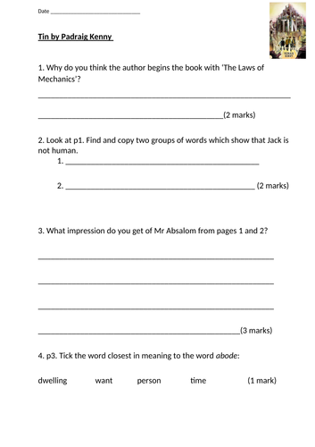 Comprehension Questions based on Tin by Padraig Kenny (Chapter 1)