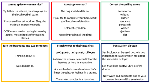 KS3 SPaG and Literacy Review Starters MLY