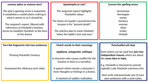 MACBETH: Text-based SPaG review starters MLY