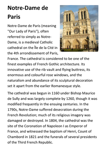 Notre Dame Cathedral Handout