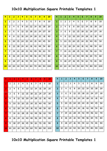 10 X 10 Multiplication Squares - Printable Sheets