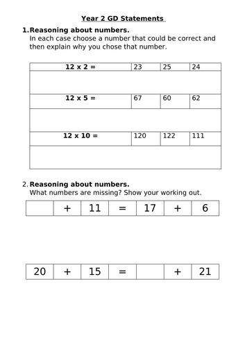 Yr 2 TAF Maths Greater Depth Assessment