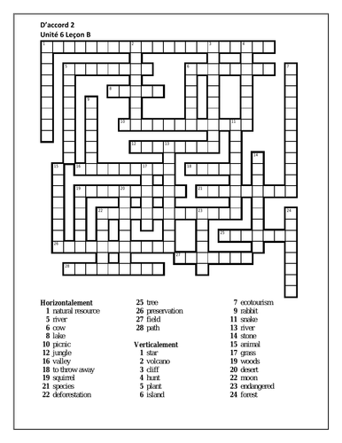 D'accord 2 Unité 6 Leçon B Crossword