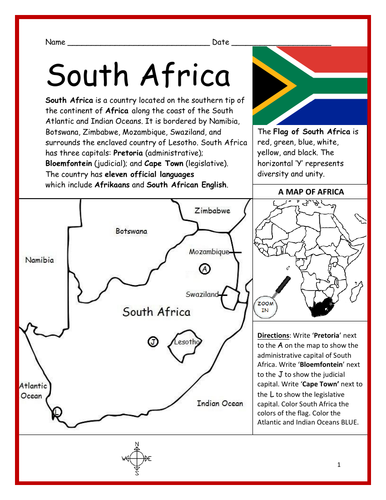 south africa introductory geography worksheet teaching resources