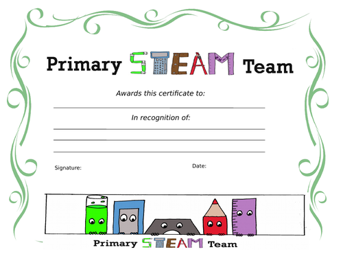 STEAM award certificate