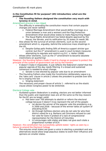 Edexcel Government and Politics - US Constitution Long Answer Essay Plans