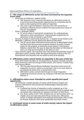 Edexcel Government and Politics - US Racial and Ethnic Politics Short Answer Essay Plans