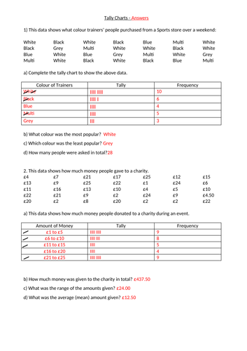 Representing Data - Tally Chart Worksheet,