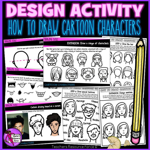 How to draw cartoon character heads and faces, step by step workbook and PowerPoint