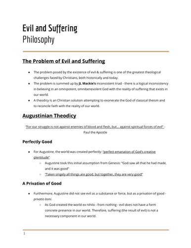 Evil and Suffering - Philosophy of Religion