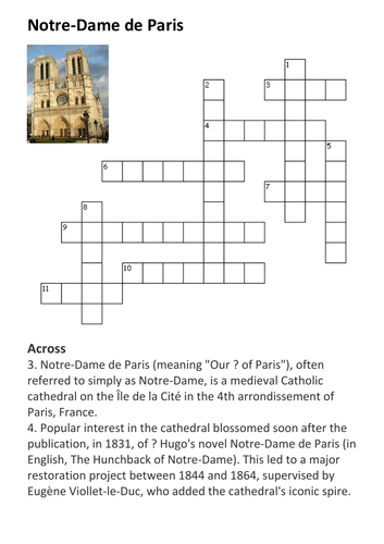 Notre-Dame de Paris Crossword | Teaching Resources