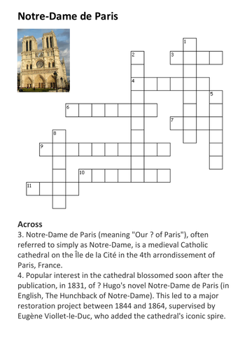 Notre Dame de Paris Crossword Teaching Resources