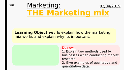 GCSE Business Studies The Marketing Mix Presentation and Worksheet OCR