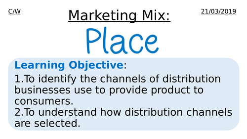 GCSE Business Studies Marketing Mix PLACE presentation