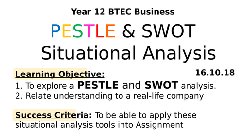 BTEC Business Studies PESTLE and SWOT Analysis Presentation