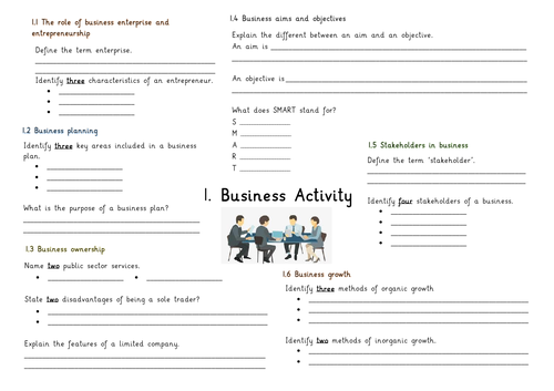 GCSE Business Studies Business Activity Revision Poster OCR