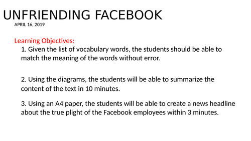 Unfriending Facebook Lesson Plan