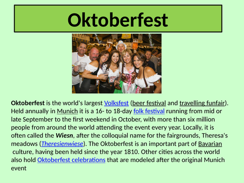 Festivals in Germany  - information  powerpoint, German GCSE Unit 4 Customs and Festivals