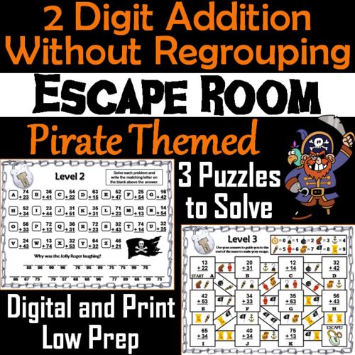 Double Digit Addition Without Regrouping Game: Pirate Themed Escape Room Math