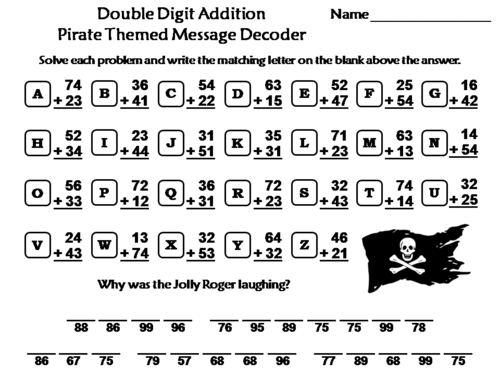 Double Digit Addition Without Regrouping Pirate Themed Math Activity