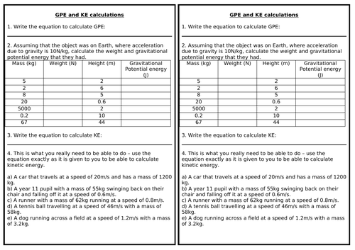 AQA GCSE Physics KE and GPE