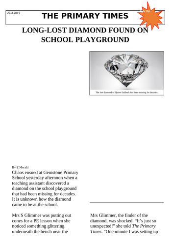 Newspaper Article - Non-Fiction Model Text - LKS2 | Teaching Resources