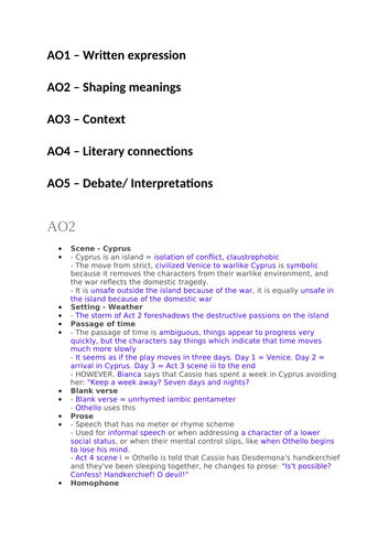 Othello revision notes