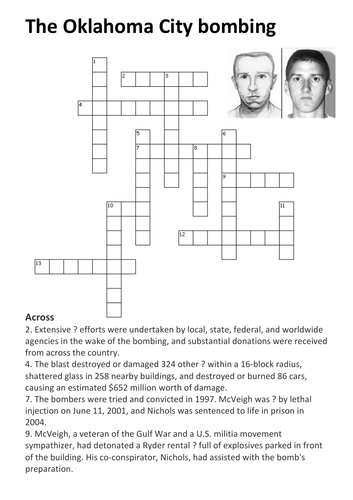 The Oklahoma City bombing Crossword Teaching Resources