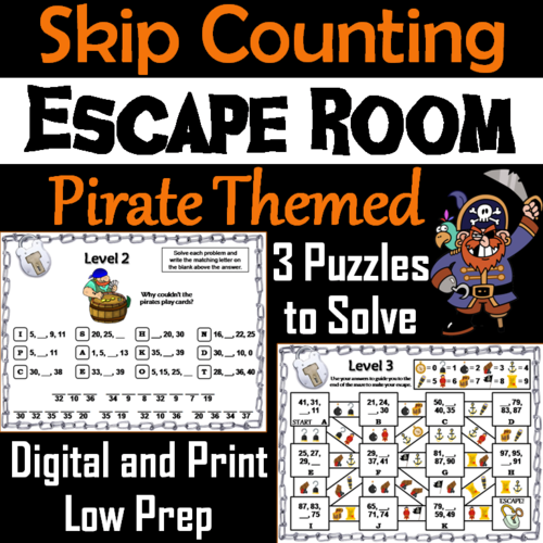 Skip Counting by 2, 3, 4, 5, 10 Activity: Pirate Themed Escape Room Math