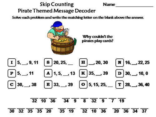 Skip Counting by 2, 3, 4, 5, 10 Activity: Pirate Themed Math Message Decoder