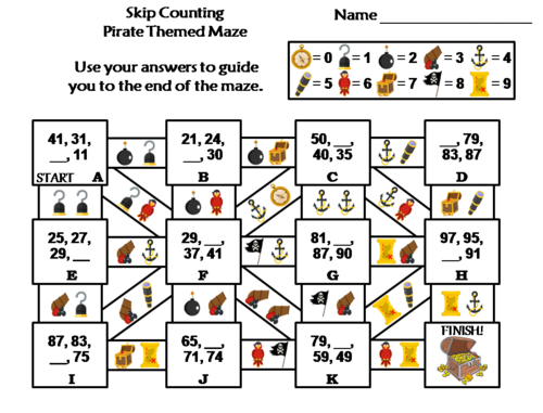 Skip Counting by 2, 3, 4, 5, 10 Activity: Pirate Themed Math Maze