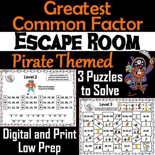 Greatest Common Factor Activity: Pirate Themed Escape Room Math Game