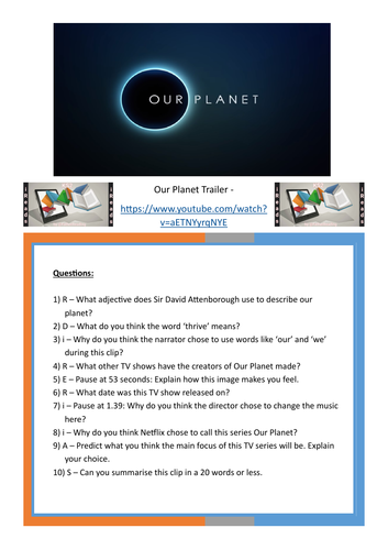 Set of 12 KS2 Whole Class Reading Comprehensions using David Attenborough's Our Planet series!