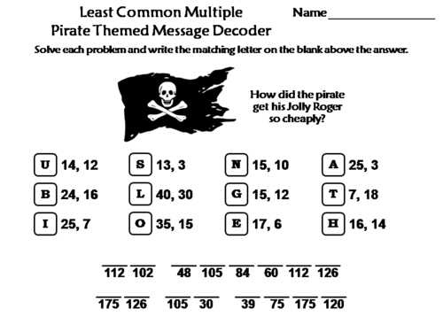 Least Common Multiple Activity: Pirate Themed Math Message Decoder