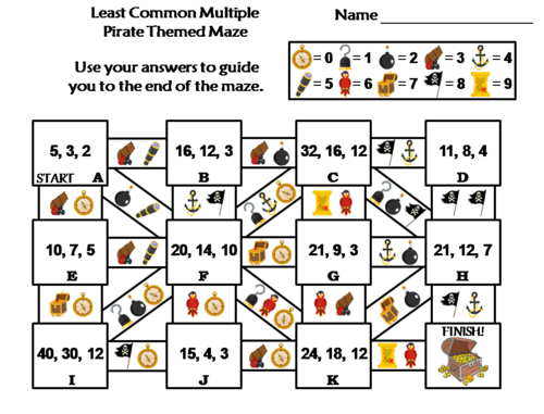 Least Common Multiple Activity: Pirate Themed Math Maze