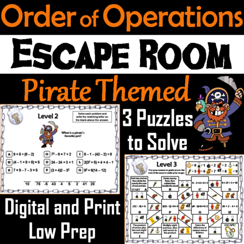 Order of Operations Activity: Pirate Themed Escape Room Math