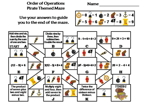 Order of Operations Activity: Pirate Themed Math Maze