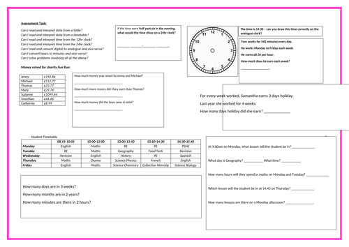 year 6 timetable and tables assessment worksheets working towards expected and working above teaching resources