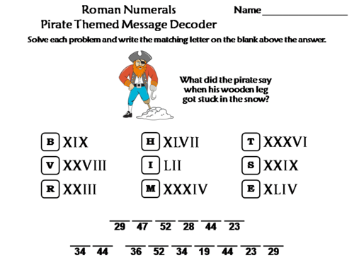 Roman Numerals Activity: Pirate Themed Math Message Decoder | Teaching ...