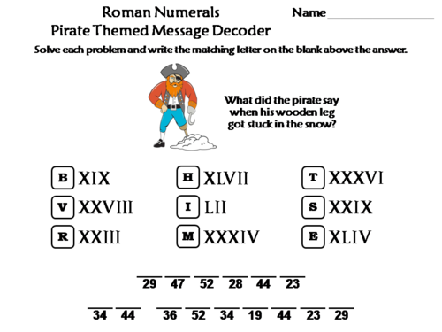 Roman Numerals Activity: Pirate Themed Math Message Decoder