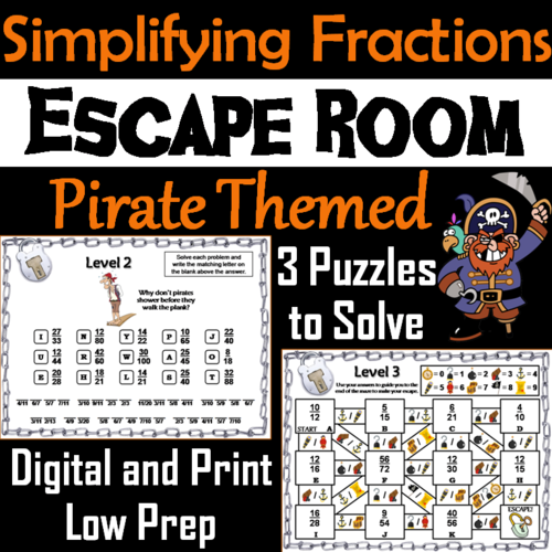 Simplifying Fractions Activity: Pirate Themed Escape Room Math