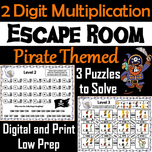 Two Digit Multiplication Activity Pirate Themed Escape Room Math