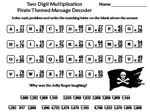 Two Digit Multiplication Activity: Pirate Themed Math Message Decoder